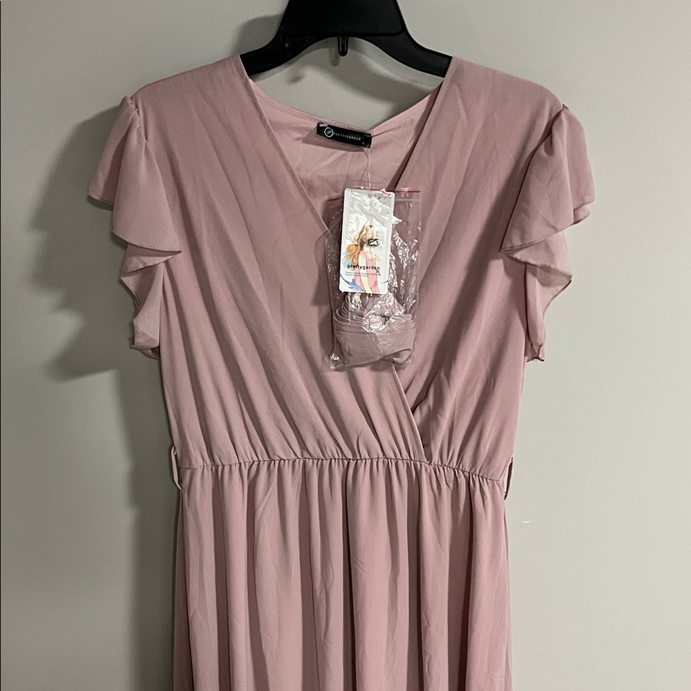 Chic Light Mauve Flutter Sleeve Long Dress